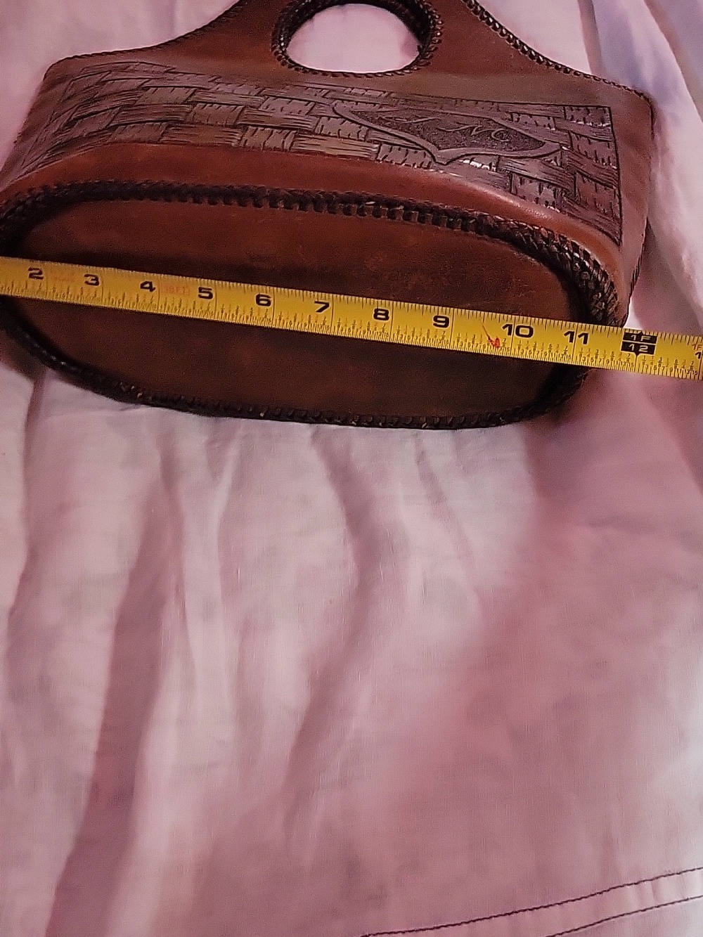 Vintage Leather Handbag Tote With Red Leather Interior and Topstitching - Picture 4 of 11